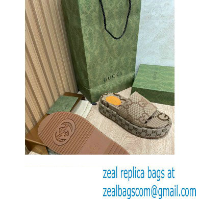 Gucci Platform Maxi GG Canvas Slide Sandals 623212 Beige 2022
