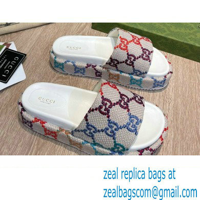 Gucci Platform Slide Sandals 623212 Multicolor GG linen fabric 2022