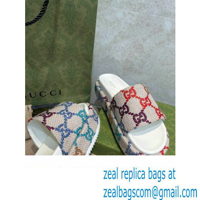 Gucci Platform Slide Sandals 623212 Multicolor GG linen fabric 2022