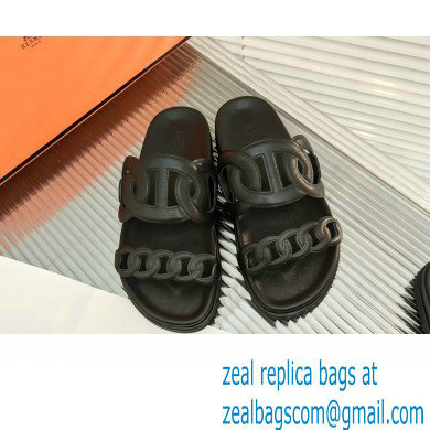 HERMES EXTRA SANDALS IN calfskin black