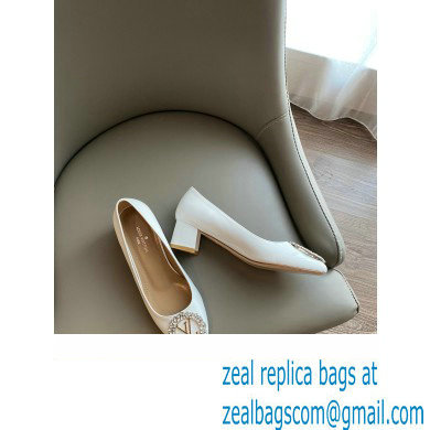 Louis Vuitton Heel 4.5cm LV Circle Madeleine Pumps Patent White
