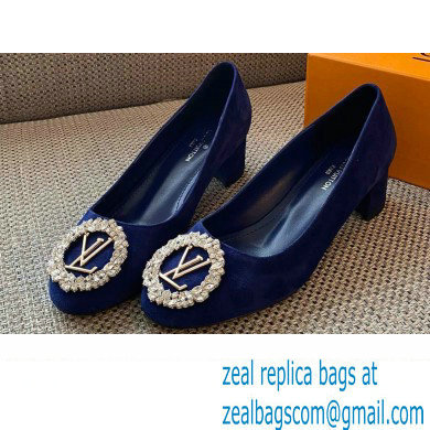 Louis Vuitton Heel 4.5cm LV Circle Madeleine Pumps Suede Blue