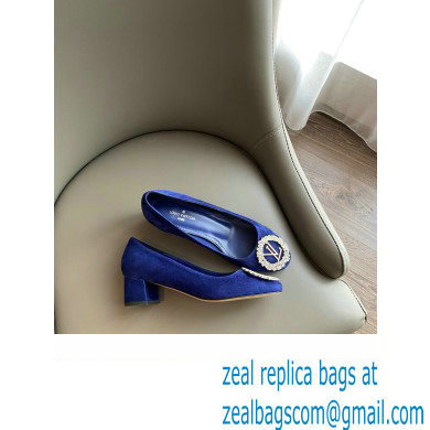 Louis Vuitton Heel 4.5cm LV Circle Madeleine Pumps Suede Blue