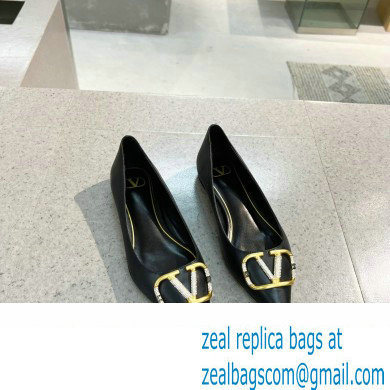 Valentino Crystal VLogo Signature Calfskin Ballet Flats Black