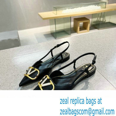 Valentino Crystal VLogo Signature Calfskin Slingback Ballet Flats Black