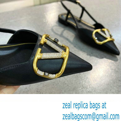Valentino Crystal VLogo Signature Calfskin Slingback Ballet Flats Black