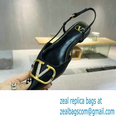 Valentino Crystal VLogo Signature Calfskin Slingback Ballet Flats Black