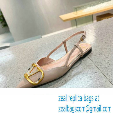 Valentino Crystal VLogo Signature Calfskin Slingback Ballet Flats Nude