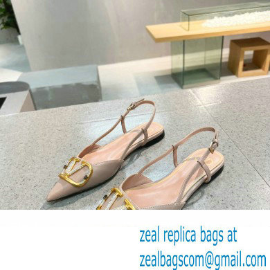 Valentino Crystal VLogo Signature Calfskin Slingback Ballet Flats Nude