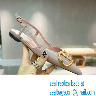 Valentino Crystal VLogo Signature Calfskin Slingback Ballet Flats Nude
