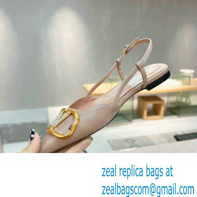 Valentino Crystal VLogo Signature Calfskin Slingback Ballet Flats Nude