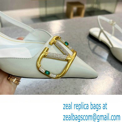 Valentino Crystal VLogo Signature Calfskin Slingback Ballet Flats White