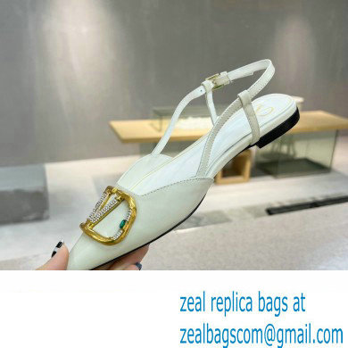 Valentino Crystal VLogo Signature Calfskin Slingback Ballet Flats White