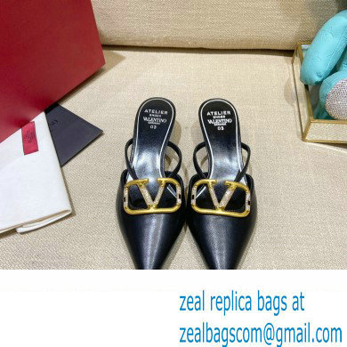 Valentino Crystal VLogo Signature Leather Heel Mules Black 2022