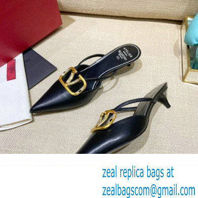 Valentino Crystal VLogo Signature Leather Heel Mules Black 2022