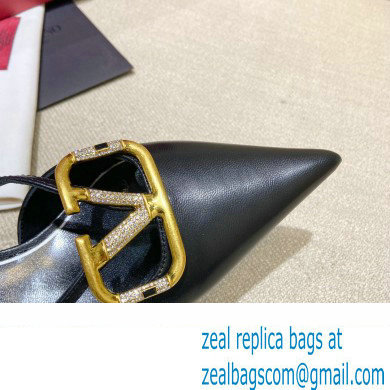 Valentino Crystal VLogo Signature Leather Heel Mules Black 2022