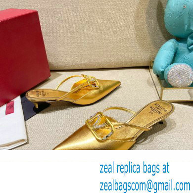 Valentino Crystal VLogo Signature Leather Heel Mules Gold 2022
