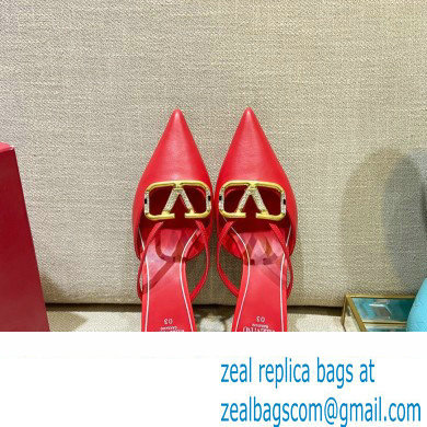 Valentino Crystal VLogo Signature Leather Heel Mules Red 2022