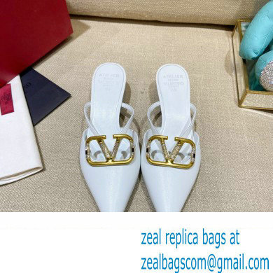 Valentino Crystal VLogo Signature Leather Heel Mules White 2022