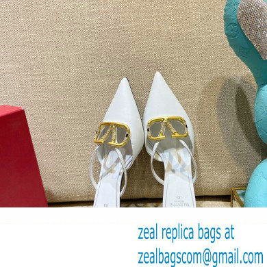 Valentino Crystal VLogo Signature Leather Heel Mules White 2022 - Click Image to Close