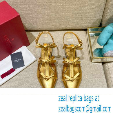 Valentino French Bows Leather Ballet Flats Gold 2022