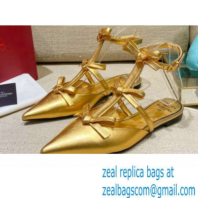 Valentino French Bows Leather Ballet Flats Gold 2022