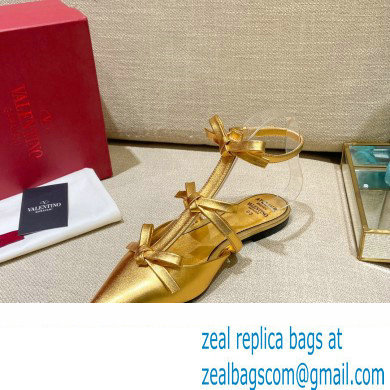 Valentino French Bows Leather Ballet Flats Gold 2022