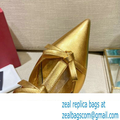 Valentino French Bows Leather Ballet Flats Gold 2022