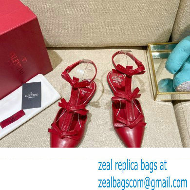 Valentino French Bows Leather Ballet Flats Red 2022