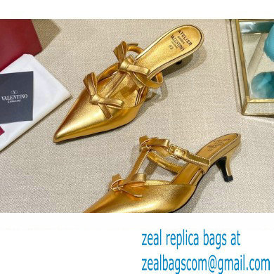 Valentino French Bows Leather Heel Mules Gold 2022