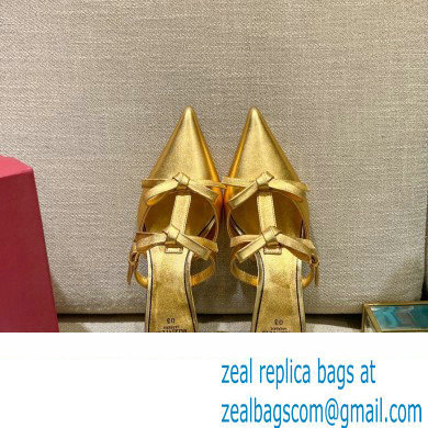 Valentino French Bows Leather Heel Mules Gold 2022