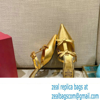 Valentino French Bows Leather Heel Mules Gold 2022