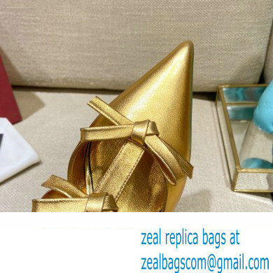 Valentino French Bows Leather Heel Mules Gold 2022