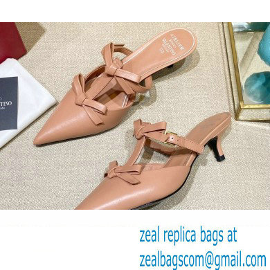 Valentino French Bows Leather Heel Mules Nude Pink 2022