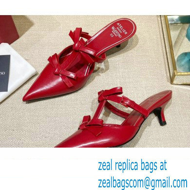 Valentino French Bows Leather Heel Mules Red 2022