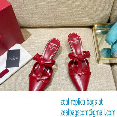 Valentino French Bows Leather Heel Mules Red 2022