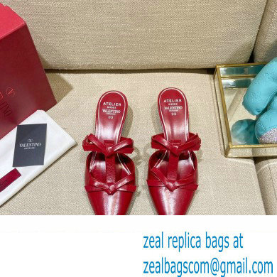 Valentino French Bows Leather Heel Mules Red 2022