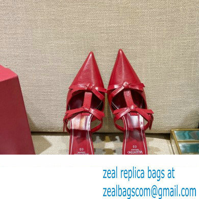 Valentino French Bows Leather Heel Mules Red 2022