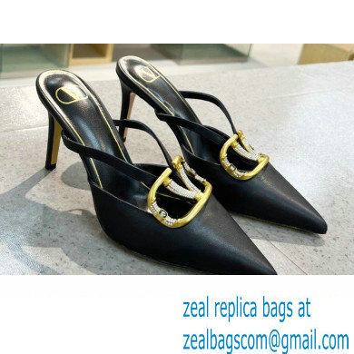 Valentino Heel 4cm/8cm Crystal VLogo Signature Calfskin Mules Black