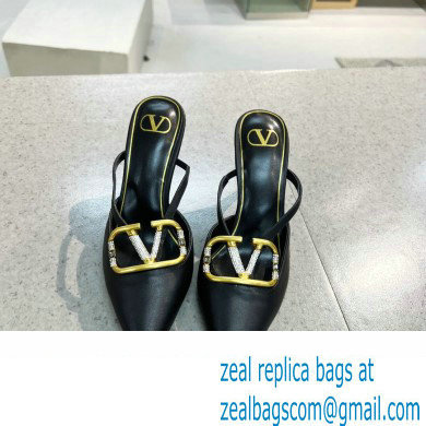 Valentino Heel 4cm/8cm Crystal VLogo Signature Calfskin Mules Black