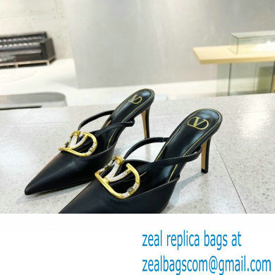 Valentino Heel 4cm/8cm Crystal VLogo Signature Calfskin Mules Black