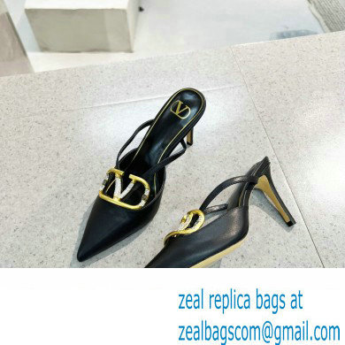 Valentino Heel 4cm/8cm Crystal VLogo Signature Calfskin Mules Black