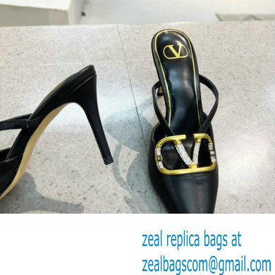 Valentino Heel 4cm/8cm Crystal VLogo Signature Calfskin Mules Black