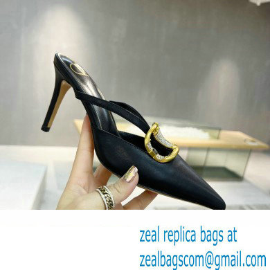 Valentino Heel 4cm/8cm Crystal VLogo Signature Calfskin Mules Black