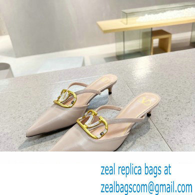 Valentino Heel 4cm Crystal VLogo Signature Calfskin Mules Nude