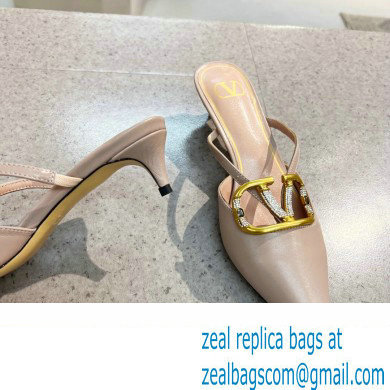 Valentino Heel 4cm Crystal VLogo Signature Calfskin Mules Nude