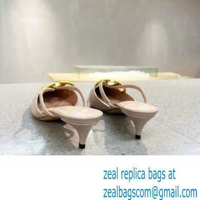 Valentino Heel 4cm Crystal VLogo Signature Calfskin Mules Nude
