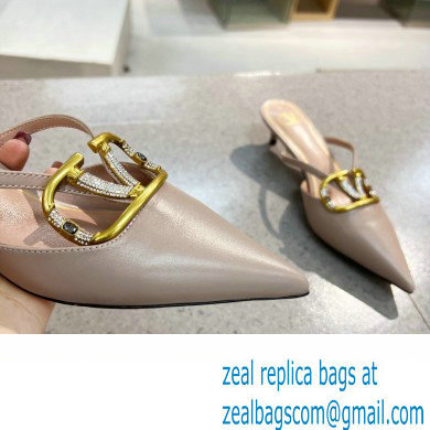 Valentino Heel 4cm Crystal VLogo Signature Calfskin Mules Nude