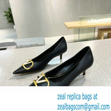 Valentino Heel 4cm Crystal VLogo Signature Calfskin Pumps Black