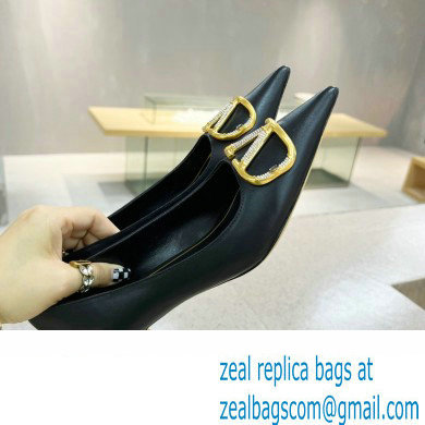Valentino Heel 4cm Crystal VLogo Signature Calfskin Pumps Black
